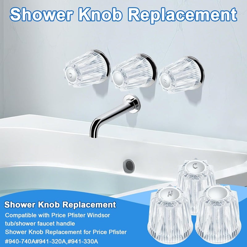 UCDETD Shower Knobs 3 Piece Replacement and Flange Base, Clear Acrylic Plastic Hot/Cold/Diverter Shower Knob Compatible with Price Pfister Contessa and Windsor Bathtub Shower Faucet Handle - Image 4